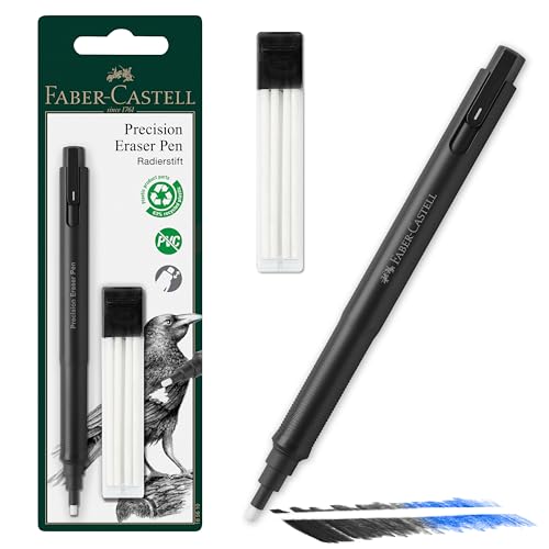 Faber-Castell 185610 - Eraser Pen Precision Eraser Pen, Includes Refill Eraser, for Professionals and Hobby Artists, White - style: Eraser pen