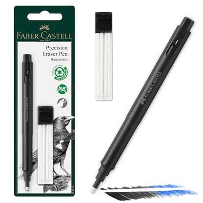 Faber-Castell 185610 - Eraser Pen Precision Eraser Pen, Includes Refill Eraser, for Professionals and Hobby Artists, White - style: Eraser pen