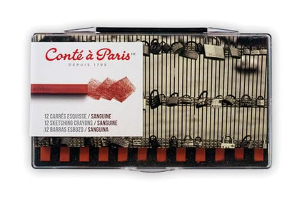 Conté à Paris 12 Count Sketching Crayons Set, Sanguine | Classic Reddish-Brown Tone, Preferred For Figure Studies, Smooth Application And Expressive Line Quality - style: 12 Count - Sanguine