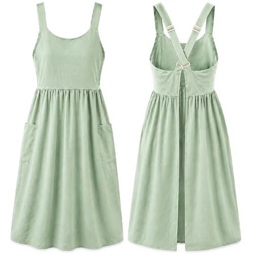 Uaussi Cotton Linen Apron Cross Back Work Apron for Women with Pockets Pinafore Dress X Cross Halter Apron for Chef Gardening - color: Mint Green