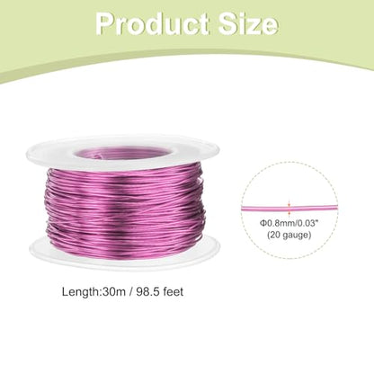 HARFINGTON 20 Gauge Aluminum Craft Wire 0.8mm 98.5ft Flexible Bendable Anodized Metal Jewelry Sculpting Wire for Jewelry Making Modelling Craft DIY, Dark Pink - color: Dark Pink, size: 30M x 0.8mm