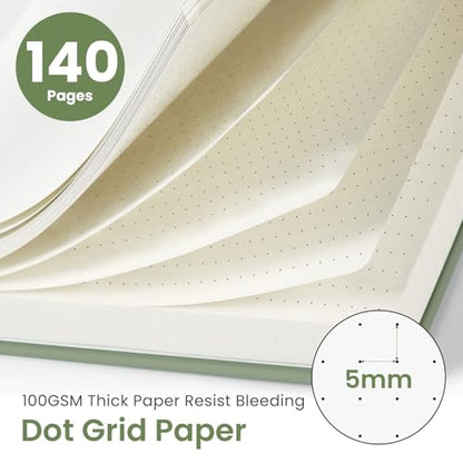 Taja Dotted Spiral Journal Notebook for Women & Men, 140 Pages, Dotted Notebook for Journaling & Note Taking, Journals for Writing, A5(5.7" x 7.9") – Green - color: A.Green, style: b-Dotted