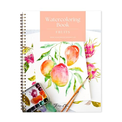 Fruit Watercolor Workbook for Beginners with Cotton Cold Press Watercolor Paper, Pre-Outlined Designs, Step-by-Step Instructions & Online Videos – Premium DIY Art Book for Adults & Gifts - style: Fruit