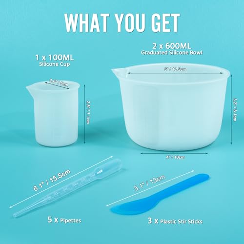 Silicone Resin Mixing Measuring Bowls 2Pcs 600ml/20oz for Resin Supplies, Thickened Reusable Silicone Bowl Cups for Epoxy Mixing, with Stir Sticks, Jewelry Making - size: 2*600ml (Transparent Marks)