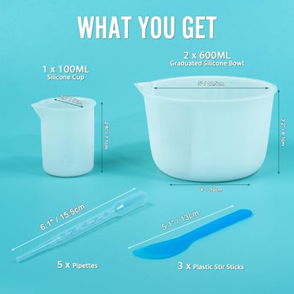 Silicone Resin Mixing Measuring Bowls 2Pcs 600ml/20oz for Resin Supplies, Thickened Reusable Silicone Bowl Cups for Epoxy Mixing, with Stir Sticks, Jewelry Making - size: 2*600ml (Transparent Marks)