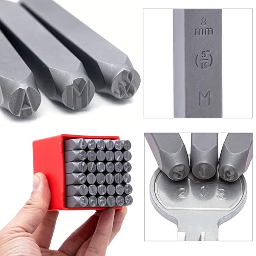 NEIKO 02625A Number and Letter Punch Set with Heat-Treated Steel Punches, Imprinting & Arts and Crafts, 5/16" (8MM) Shaft, 36 Pc Stamp Set, Uppercase Letter & Number Punch Set (A-Z / 0-8 / "&" Symbol) - size: 8mm - 5/16"