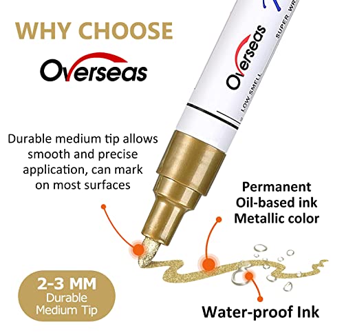Overseas Gold and Silver Paint Pens, 6 Pack Oil Based Paint Markers