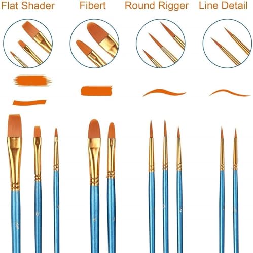Paint Brush Set, 6 Packs / 60 pcs Watercolor Brushes Painting Brush Nylon Hair Brushes for All Purpose Oil Watercolor Painting Artist Professional Kits.