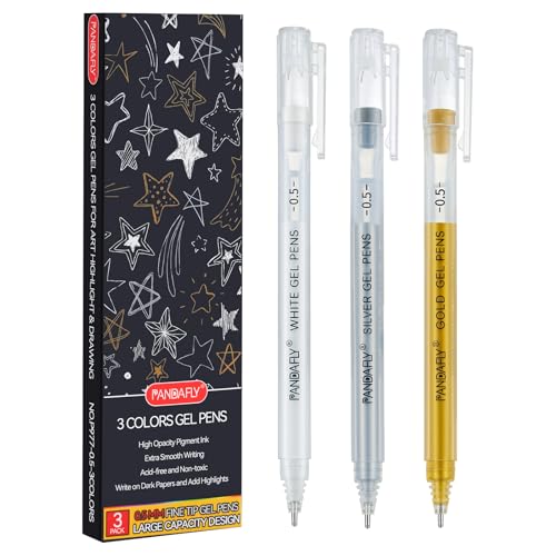 PANDAFLY Gold Silver White Gel Pens, 3-Pack, 0.5mm Fine Point - style: Gold Silver White-0.5mm