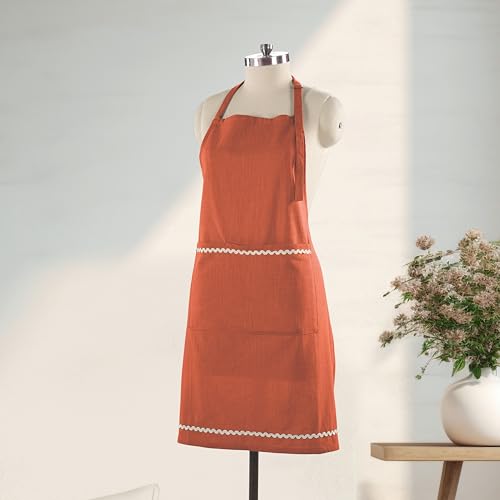 FINGERCRAFT Apron, Dual Pocket, Adjustable Tie, Multipurpose Washable Bib Apron for Home, Kitchen, Chef and Professionals - color: Rust