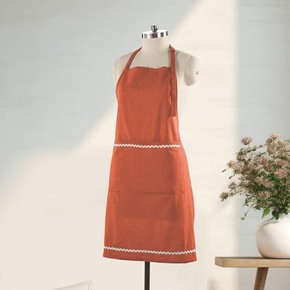 FINGERCRAFT Apron, Dual Pocket, Adjustable Tie, Multipurpose Washable Bib Apron for Home, Kitchen, Chef and Professionals - color: Rust