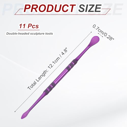 HARFINGTON 11pcs Wax Carving Tool 4.75" Double-Headed Stainless Steel Sculpture Tools Kit Modeling Engraving Sculpting Spoons for Clay Pottery Crafts Shaping, Violet - color: Violet