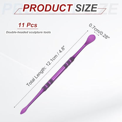 HARFINGTON 11pcs Wax Carving Tool 4.75" Double-Headed Stainless Steel Sculpture Tools Kit Modeling Engraving Sculpting Spoons for Clay Pottery Crafts Shaping, Violet - color: Violet