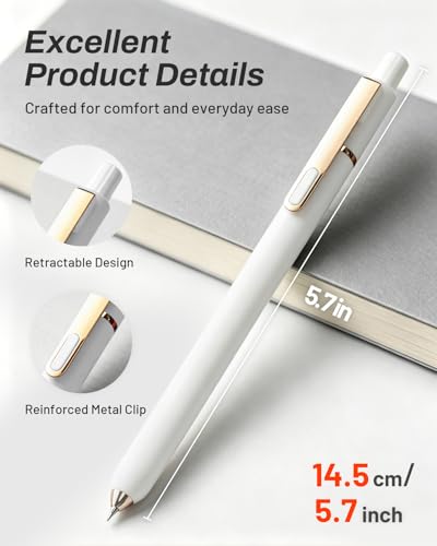SUNEE Gel Pens, 6 Pack 0.5mm Pens Fine Point Smooth Writing Pens with Quick-Dry Black Ink, Cute Aesthetic School Office Note-Taking Pens for Journaling - White - color: White, style: 6 Pack