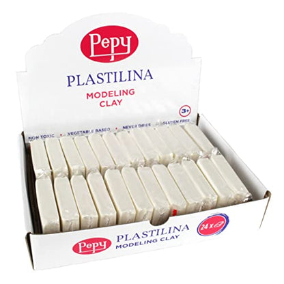 Pepy Plastilina Reusable and Non-Drying Modeling Clay; Set of 24 Bars, 1.4 Ounce Each, Perfect for Arts and Crafts Projects, White - color: White