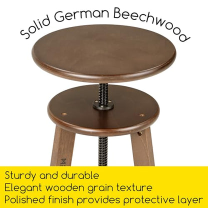 MEEDEN Walnut Drafting Stool with Solid Beech Wood, Height Adjustable Artist Studio Stool, Bar Stool, Office & Kitchen Stool, Perfect for Studio, Home Use, Bars | Up to 220 Lbs, German Beech Wood Drafting Chair, Perfect for Artists Studio, Home Use, Kitch