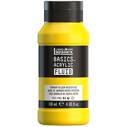 Liquitex BASICS Acrylic Fluid Paint, 4-oz Bottle, Cadmium Yellow Medium Hue | Super Versatile, Fine Art Pigments; Fluid Consistency, Vibrant satin colors, Permanent, Lightfast, Water-Resistant Finish - color: Cadmium Yellow Medium Hue, style: 118ml (4-oz)