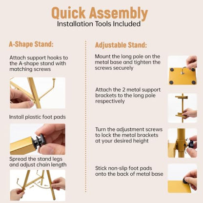 Gold Metal Easel Stand & 17" Adjustable Tabletop Easel Stand for Display