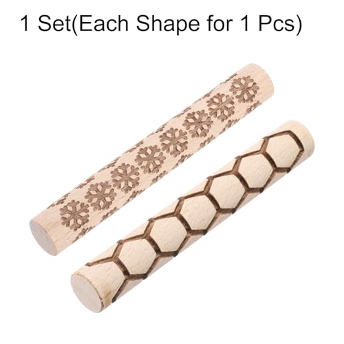 HARFINGTON 2pcs Wood Clay Roller 4"Snowflake Hexagon Pattern Rolling Pins Pottery Tools Wood Grain Texture Rollers for Clay Baking Dough Playdough DIY - style: Snowflake + Hexagon