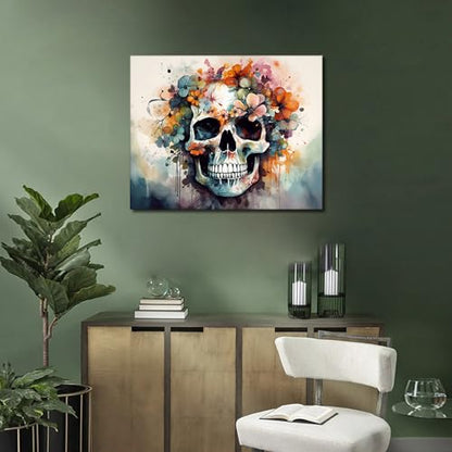 TUMOVO Paint by Numbers for Adults Beginner, Abstract Skull with Floral Adult Paint by Number Kits Kids Paint by Number DIY Oil Painting Kit Painting by Numbers for Adults, 16"x20"(Framed) - color: Skull(Framed)