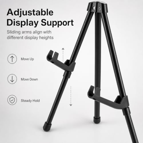 QWORK 14.5" Tabletop Easel Stand, Foldable Black Metal Tripod for Art Canvas, Posters & Signage, Adjustable Display Holder for Trade Shows, Presentations & Home Decor