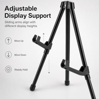 QWORK 14.5" Tabletop Easel Stand, Foldable Black Metal Tripod for Art Canvas, Posters & Signage, Adjustable Display Holder for Trade Shows, Presentations & Home Decor