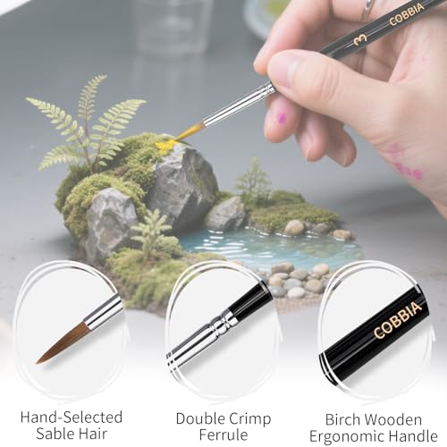 Professional Watercolor Sable, Squirrel Hair Paint Brushes, Mop Round Tip Detail Paintbrush Set for Oil Painting, Gouache, Detailing, Acrylic