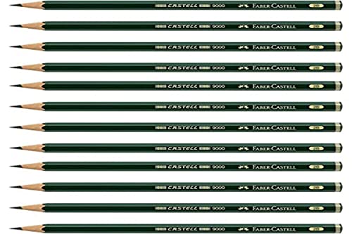 Faber-Castell Pencils, Castell 9000 Graphite art 2B pencils for drawing, sketching - 12 Artist pencils