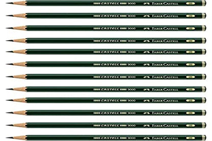 Faber-Castell Pencils, Castell 9000 Graphite art 2B pencils for drawing, sketching - 12 Artist pencils