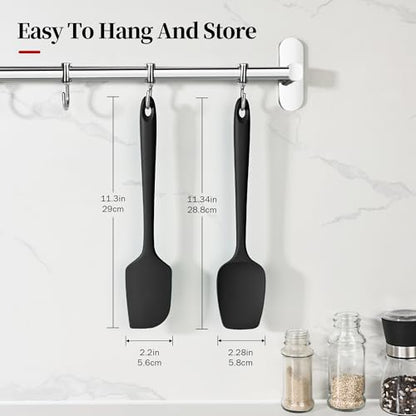 600ºF Heat Resistant Silicone Spatula Spoonula Set of 2, Black | High Heat Food Safe Kitchen Use Scraper for Cooking Baking Mixing Scraping Stirring Cake Nonstick Cookware Pan Bowl - color: Black, size: Large/Spoon Spatula - 2pcs