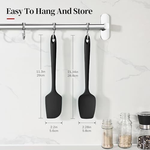 600ºF Heat Resistant Silicone Spatula Spoonula Set of 2, Black | High Heat Food Safe Kitchen Use Scraper for Cooking Baking Mixing Scraping Stirring Cake Nonstick Cookware Pan Bowl - color: Black, size: Large/Spoon Spatula - 2pcs