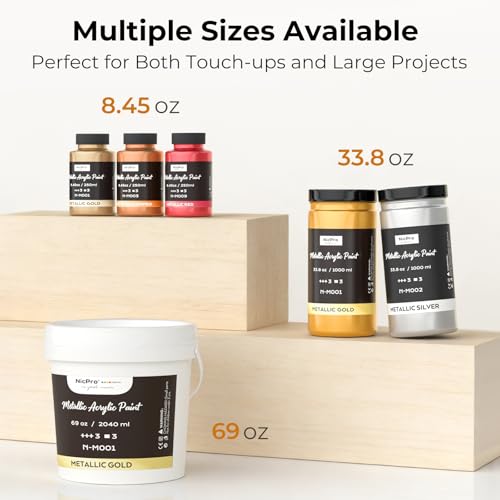 Nicpro Metallic Gold Acrylic Paint, 69oz/2040ml Large Gold Leaf Paint | Non Toxic, Non Fading Craft Paints for Metal, Wood, Clay, Fabric, Canvas, Furniture, Handcrafts, Art Supplies - color: Gold, size: 69 Fl Oz (Pack of 1)