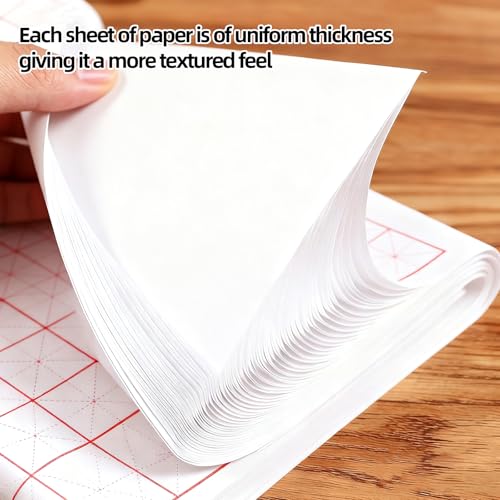 Corciosy Chinese Calligraphy Xuan Paper, 13 x 25.2In, 50 Sheets/Pack | Rice Paper with Grids, For Students, Beginners Practice, Includes Drawing Felt Mat Grey, 5cm/Grid - size: 5cm