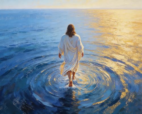 TFIAVSIN Christian Paint by Numbers Kit for Adults, Jesus Walking on Water with Ripples, Miracle on Calm Ocean Scene, Beginner-Friendly Painting by Numbers Canvas Art, 16x20 Inch - color: Jesus