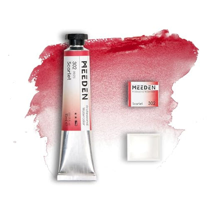 MEEDEN Professional Artist Watercolor Paint: Scarlet - 15ml/0.5oz | Water Color Tube, Semi-Moist Pigment Half Pan and Empty Matching Half Pan for Artists Pros - color: Scarlet