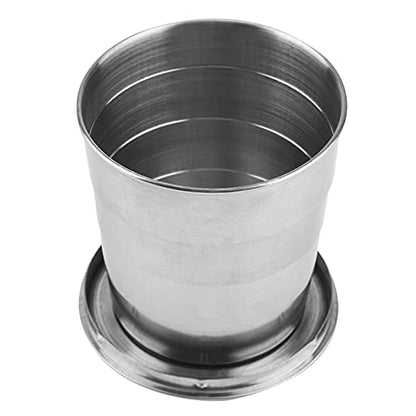 Stainless Steel Collapsible Cup, 150ml Camping Folding Cup Retractable Travel Mug with Lid Keychain Portable Drinking Outdoor Demountable Stackable Expandable Protective Cap for Hiking Picnic(M) - size: M