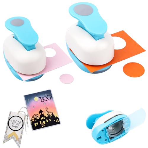 2 Pcs Craft Hole Punch, Handmade Scrapbook Paper Puncher, 5/8Inch and 1 Inch Circle Punch, Circle Cutter, Scrapbooking Punches Crafting Designs for Office Supplies, Card Making, DIY Photo Album