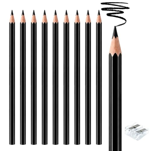 10 PCS Black Colored Pencils, Pre-sharpened Professional Wooden Art Pencils Set for Artists Painting | Premium Drawing Sketching Supplies - color: black