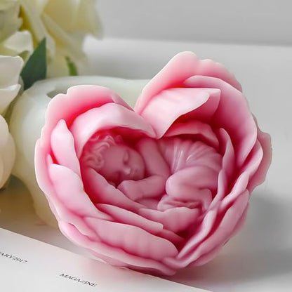 Flower Candle Mold, Angel Baby Heart Shaped Petals Rose Making Mold - color: 1 PCS Baby In Heart-Shaped Flower Silicone Molds