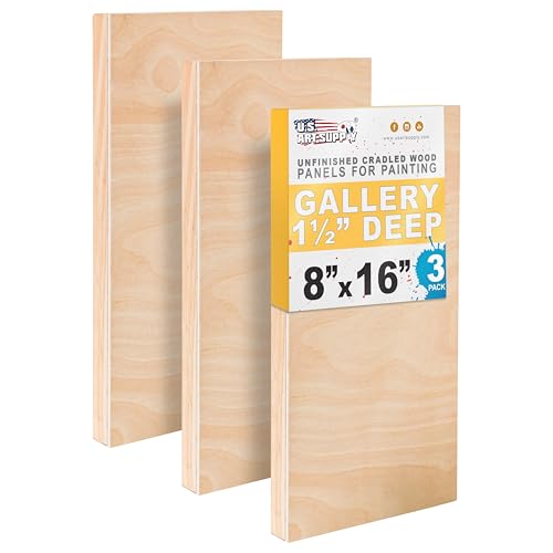 U.S. Art Supply 8" x 16" Unfinished Cradled Wood Panels for Painting - size: 8" x 16"