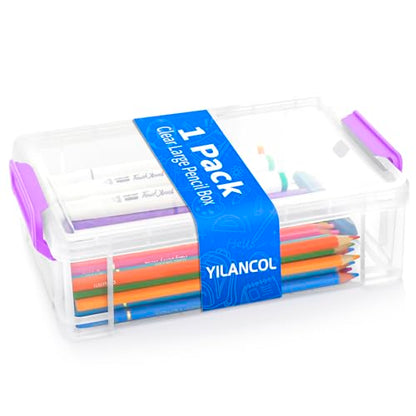 Large Plastic Clear Hart Pencil Box Case For Crayons, Markers, Art Supplies - color: Purple