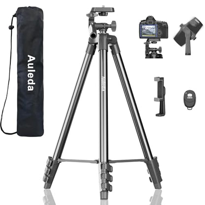 60″ Camera Tripod Lightweight Travel Stand for Canon Nikon Phone | with Wireless Remote Phone Holder and Bag Max Load 6.6 LB Black