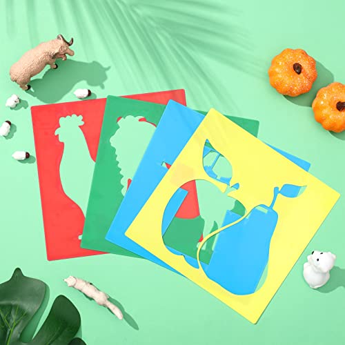 Henoyso 24 Pcs Farm Animal Stencil for Kids 8 Inch Reusable Templates | Plastic, Drawing Painting Templates, Farmer House, Cock, Cow, Blue, Red, Yellow, Wood Paper Scrapbook, Wedding DIY Art Crafts - style: Farm Style