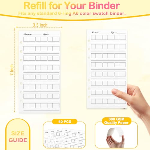 40 Sheets Watercolor Swatch Cards Inner for Color Swatch Binder Color Chart Template Cards Spiral-Bound 3.5 X 7 Inch Measure Transparency for Gouache Oil Pastels(Inner of Measure Transparency)