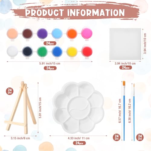 Qilery 24 Set 4 x 4 Inch Mini Canvas Panels and Easel Painting Kit, 12 Colors Acrylic Strips Brush Palettes, Art Painting Kits for Artists Beginners Oil Acrylic Craft Party Favors - size: 4" X 4"