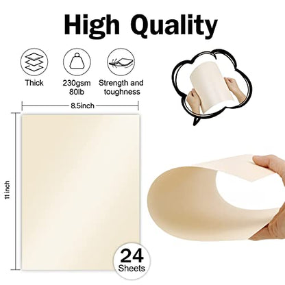 24 Sheets Cream Shimmer Cardstock 8.5 x 11 Ivory Paper | Goefun Off White Card Stock Printer Paper for Invitations, Certificates, Crafts, Card Making - color: cream