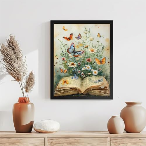 TCDZMYGS Book Paint by Numbers Kit for Adults Beginner,Daisy Butterfly Adult Paint by Number Kits on Canvas with Frame,DIY Acrylic Oil Painting by Numbers Kits for Home Wall Decor 10x12 inch - color: paint by number-1225-2
