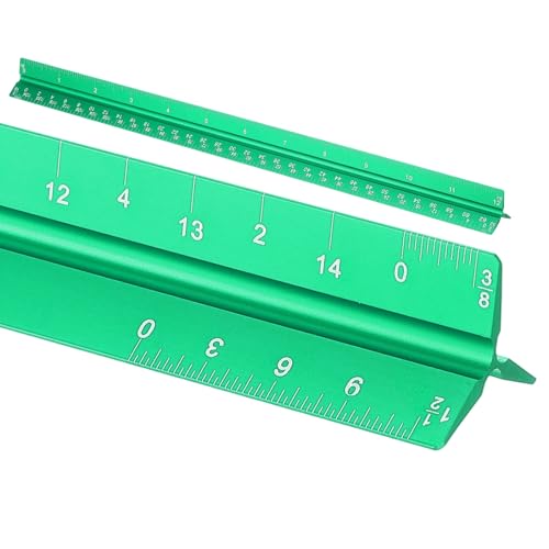 HARFINGTON Architectural Scale Ruler, 12 Inch Standard Aluminum Alloy Architect Triangular Small Scale Laser-Etched Blueprint Drafting Ruler for Architects Engineers, Green - color: Green, size: 12 Inch