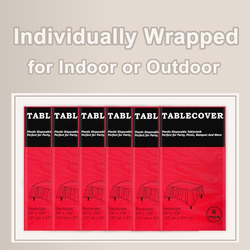 D&Z 6 Pack Red Disposable Plastic Tablecloth 54"x108" Table Cover - color: Red, size: 6 Pack 54"×108" Rectangle