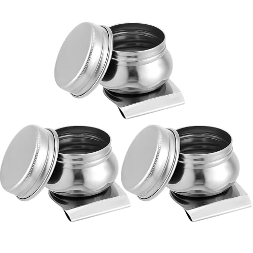 3 Pcs Stainless Steel Oil Paint Palette Cups with Lids and Clips, Large Mouth Artist Dipper Cups for Oil Painting, Leak-proof Paint Pot Cup for Easel Canvas Air Outdoor Painting Supplies